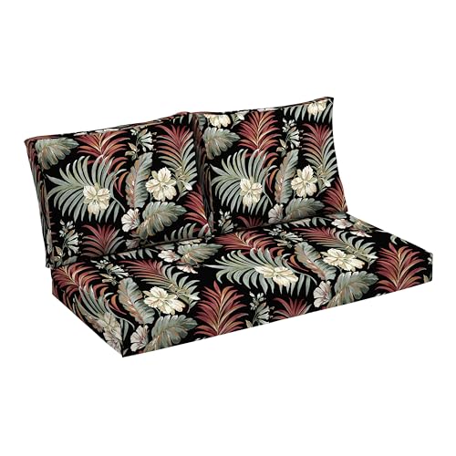 Image of Arden Outdoor Loveseat Cushion Set, 48 x 24, Rain-Proof, Fade Resistant, Cushion Set for Couch, Bench, and Swing Simone Black Tropical