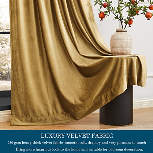 Image of Gold Velvet Curtains 63 inch Long for Living Room,Luxury 2 Panels Room Darkening Rod Pocket Back Tab Curtain Elegant Thermal Insulated Heavy Soft Soundproof Decorative Window Drapes for Bedroom