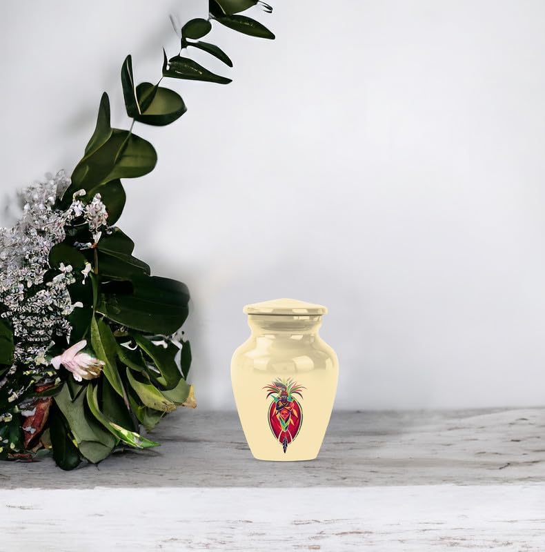 Native American Mini Keepsake Urn, Small Urn for Ashes for Women, Pack of 1, Keepsake Cremation Urns for Ashes Female & Male, Metal Urns for Human Ashes Adult, Urns for Human Ashes, Cream