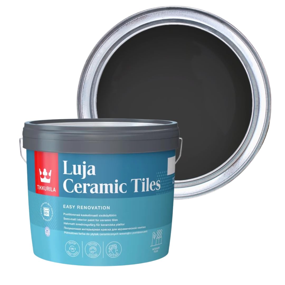 TIKKURILA Luja Ceramic Tiles - Semi-matt paint for Ceramic Tiles - Available in White & 15+ Colours (Midnight Y498, 3 Litres) — image 1
