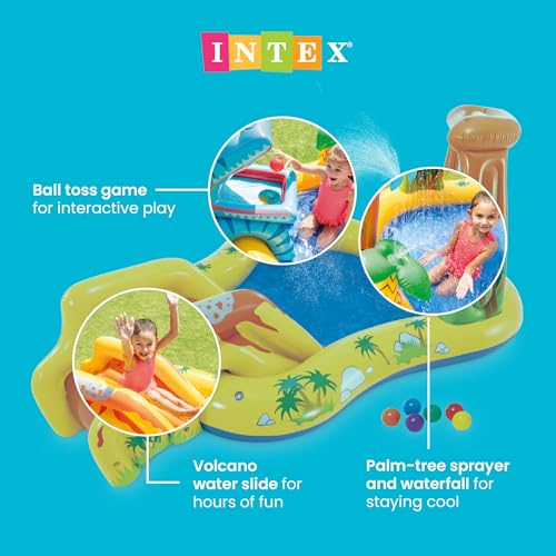 Intex 57444NP - Aufblasbarer Play Center Dinosaurier, Vinyl, Mehrfarbig, 249x191x109 cm