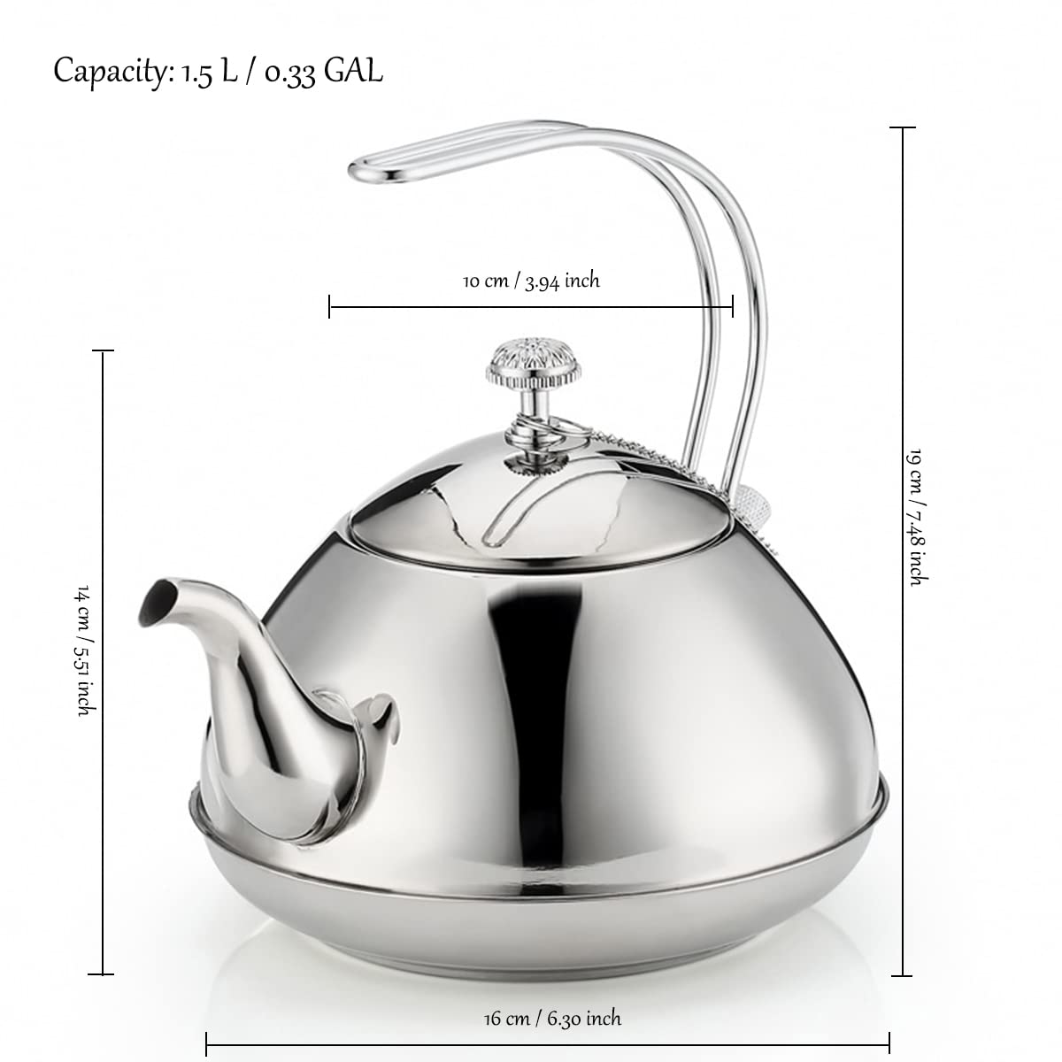 Teiera da 1,5 Litri, bollitore per teiera in Acciaio Inossidabile con infusore Rimovibile lucidato a Specchio per tè alle Erbe e infusi alla Frutta, Argento, 7,5 * 6,3 * 6,3 Pollici