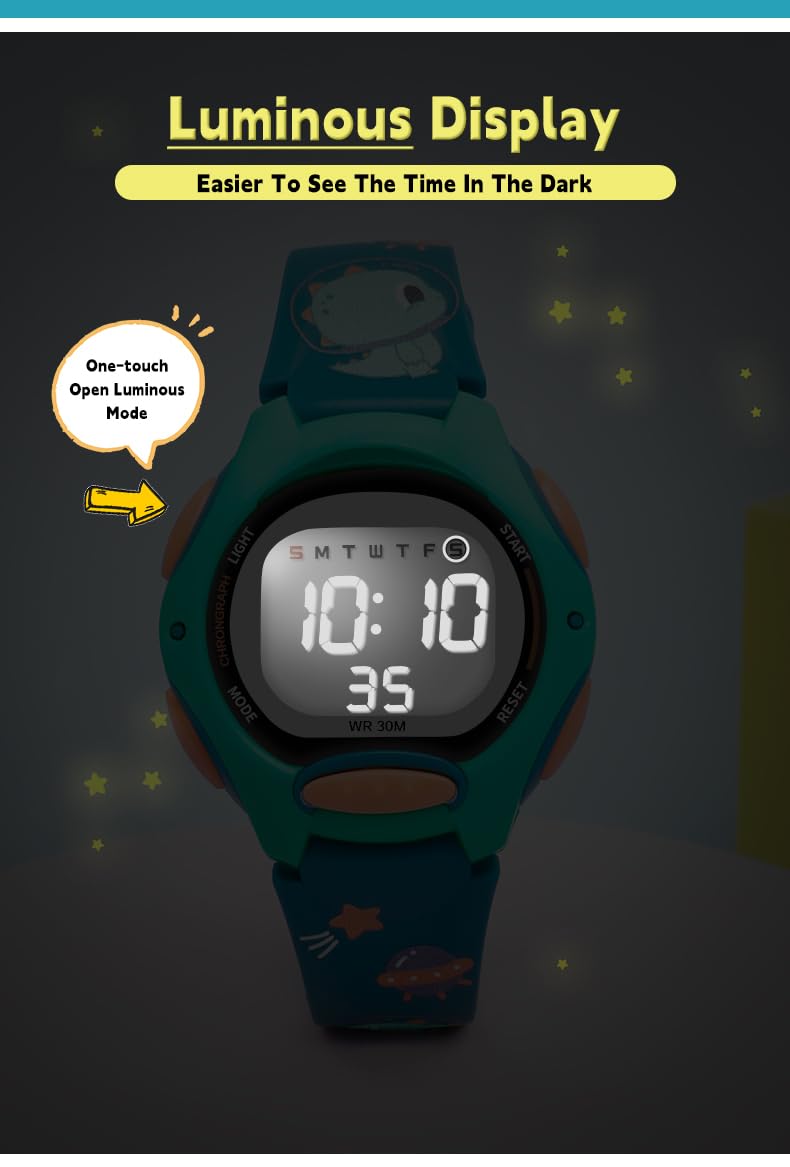Shocknshop Silicone Round Digital Led Child Kids Children Unisex Printed Watch For Boys & Girls Perfect For 3-12 Years -W347 (White Dial & Green Strap), Band Color:Green 1