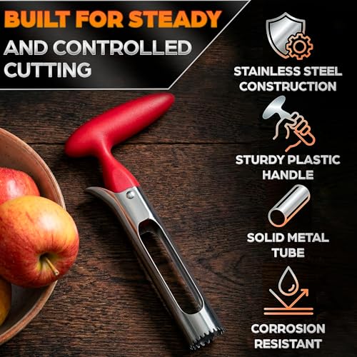 Image of Apple Corer Tool - Stainless Steel Apple Core Remover with Durable Plastic Handle - Comfortable Grip, Easy to Use, Dishwasher Safe & Long-Lasting | Works for Apples, Pears, Tomatoes, Peppers & More