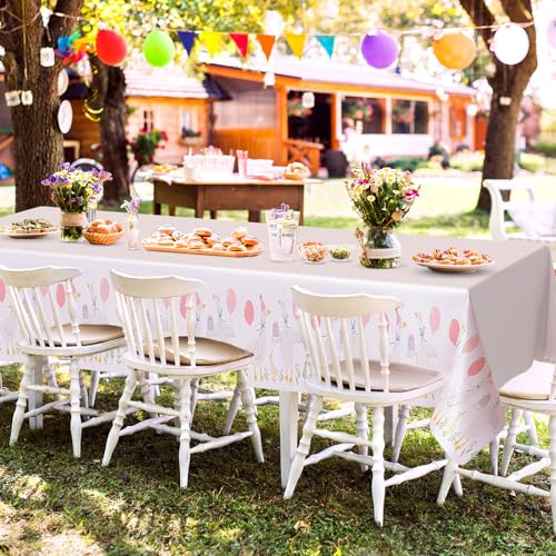 Image of Honeydak 4 Pcs Silly Goose Birthday Tablecloths,Pink Disposable Plastic | Pink 1st Baby Shower Gingham Table Cover, Disposable Plastic Tablecloths, Goose Theme Party Supplies, Summer Decorations