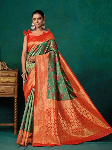 Image of EthnicJunction Women's Silk Blend floral Woven Saree With Blouse Piece | Wedding Saree