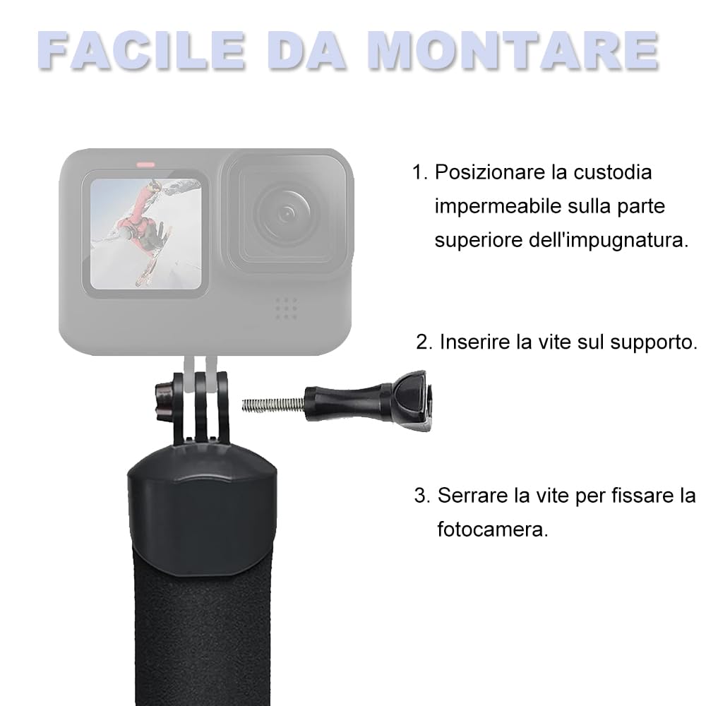 Voarge Wodoodporny pływający uchwyt do kamery sportowej, podwodny uchwyt pływający monopod z adapterem śrubowym, do nurkowania, nurkowania, selfie podwodnego