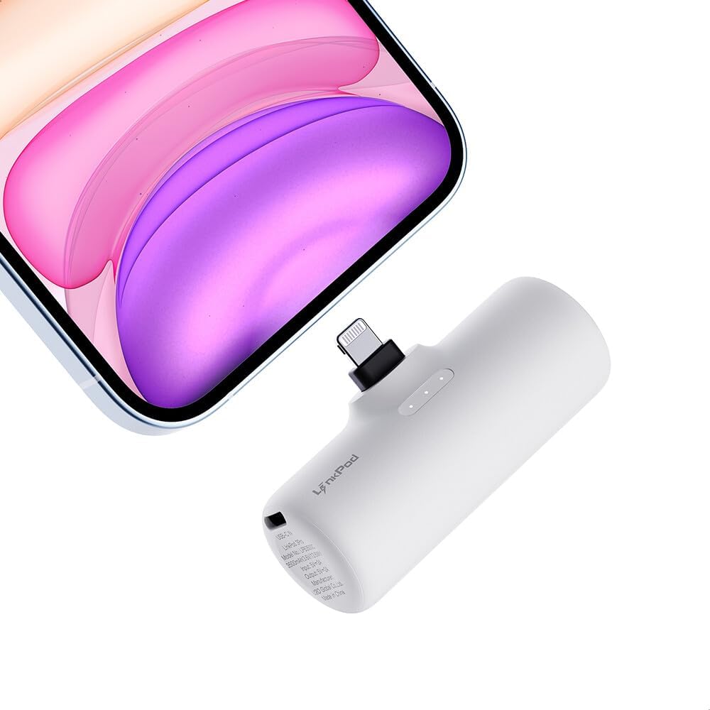 iWALK Mini Portable Charger for iPhone, 3500mAh Portable Phone Charger with Lightning Plug, External Battery Power Bank Compatible with iPhone 14/13/12/11/XS/XR/X/8/8 Plus Series, White