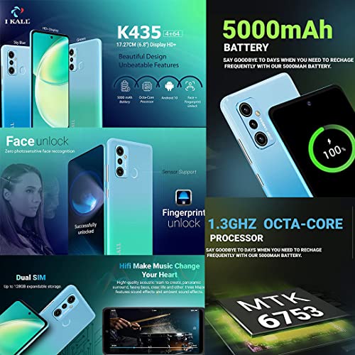 Image of IKALL K435 Smartphone with 6.82 Inch HD+ Display (4GB, 64GB) (1.3 Ghz Octa Core, Android 10.0) (Sky Blue)