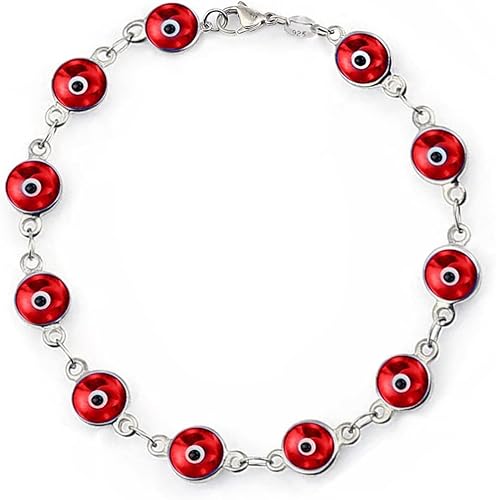 Savlano Pulsera de plata de ley 925 con cuentas de cristal contra el mal de ojo, 7 pulgadas, pulsera contra el mal de ojo para mujer, viene con caja