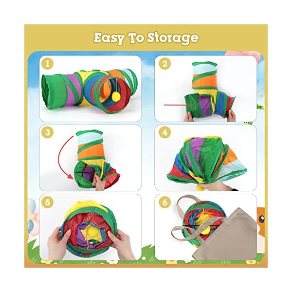 Rypet guinea pig tunnel 3 way collapsible small pet tunnels and tubes with interactive ball for baby rabbit ferret hamster chinchilla hedgehog hiding and resting - image 8