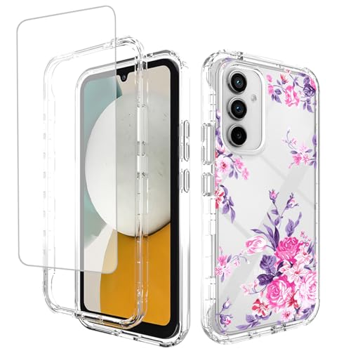 Yerebel Case for Galaxy A34 5G Case, Samsung A34 5G SM-A346B with Tempered Glass Screen Protector, Floral Design Shockproof Bumper Full Body Protective Cell Phone Cover for Samsung Galaxy A34 5G Rose