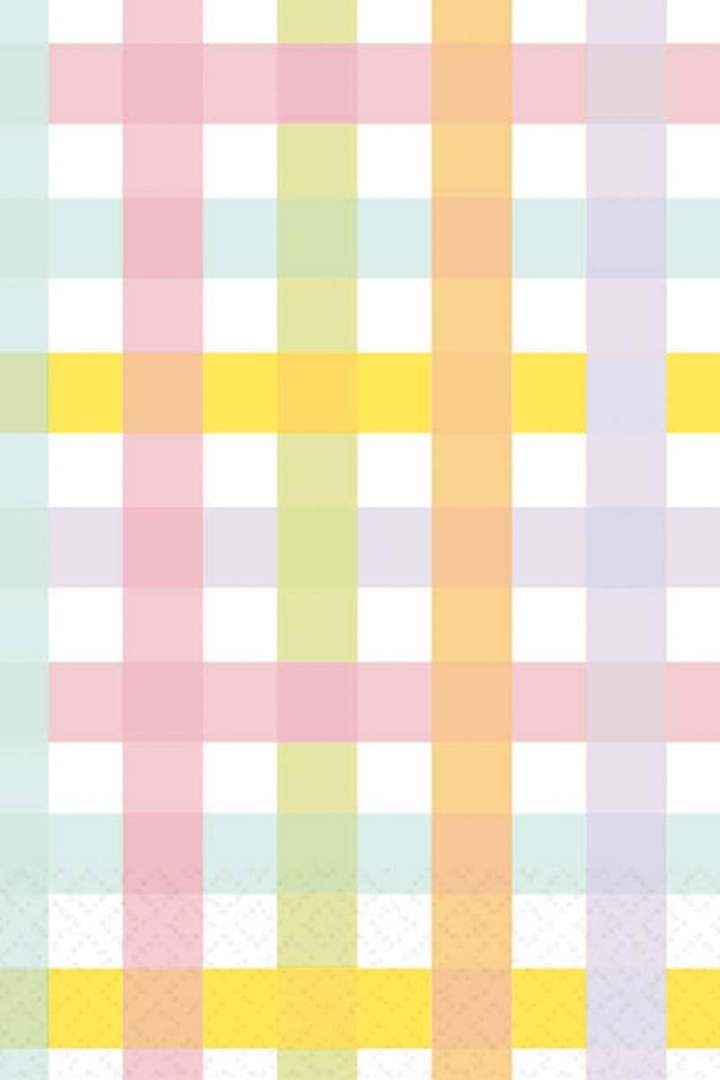 Disposable Rectangular Paper Table Cover in Colorful Pastel Gingham Print Fits 8' Tables, 54 x 102", Multicolor
