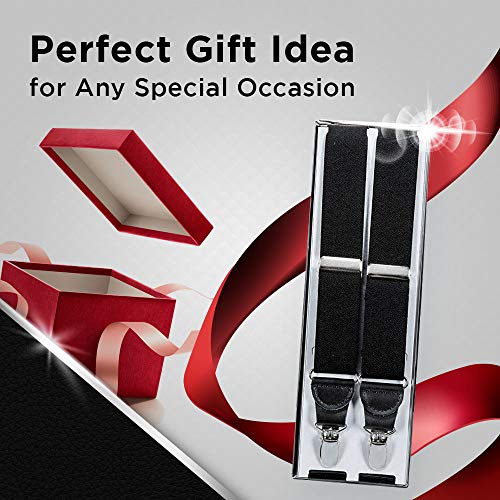 Image of HOLD'EM Suspender for Men Made in USA Y-Back Leather Crosspatch Clip on tuxedo suspenders