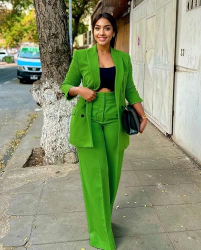 Women's 2 Piece Outfits Blazer Jacket and Wide Leg Pants Double Breasted Formal Suits for Women Casual Suit Sets3