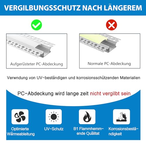 Efishine 6-PACK 1M LED Aluminiumprofil für LED-Streifen, Trockenbauprofil für Wände und Decken, inkl. Clip-in Diffusor, kompatibel mit Philips Hue und breiteren Streifen