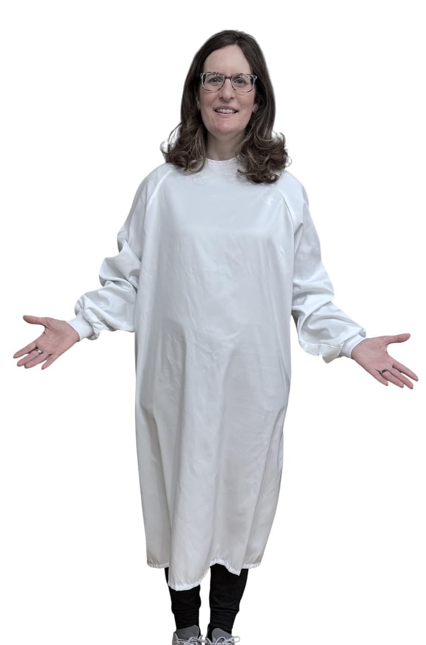 Disposable Isolation Gowns - White Level 2 PPE Gowns Disposable - Knee-Length, Non-Woven, Fluid-Resistant Gowns, Latex Free (60, L)