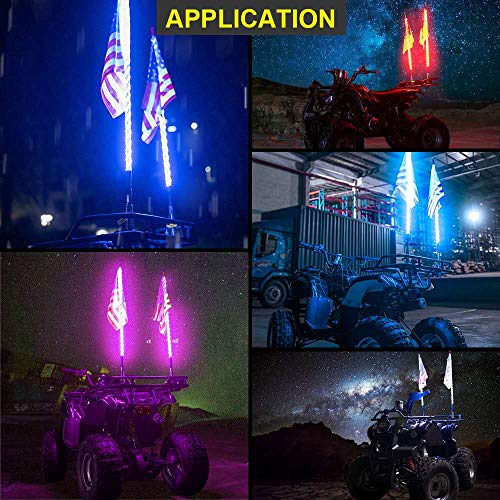 Maiker 3FT LED Whip Lights 360° Twisted Antenna Dream Wrapped Dancing Whips for Polaris RZR ATV Antenna Whip UTV Quad Sand Dune Buggy Flag Poles for Trucks w/Remote Control (1 pair)