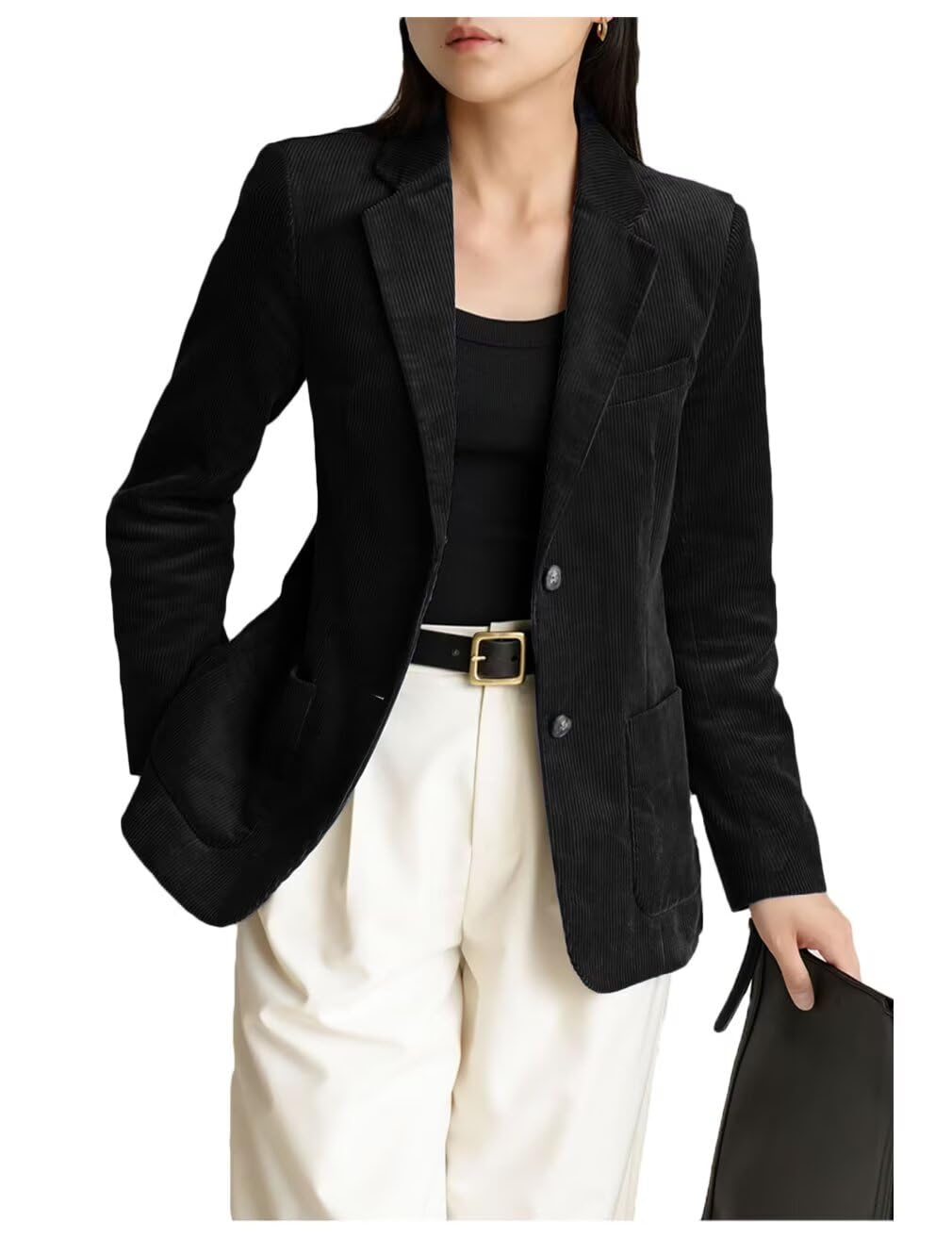 Womens Slim Fit Corduroy Stripes Blazer Jacket Single Breasted Long Sleeve Work Office Coat with Pockets