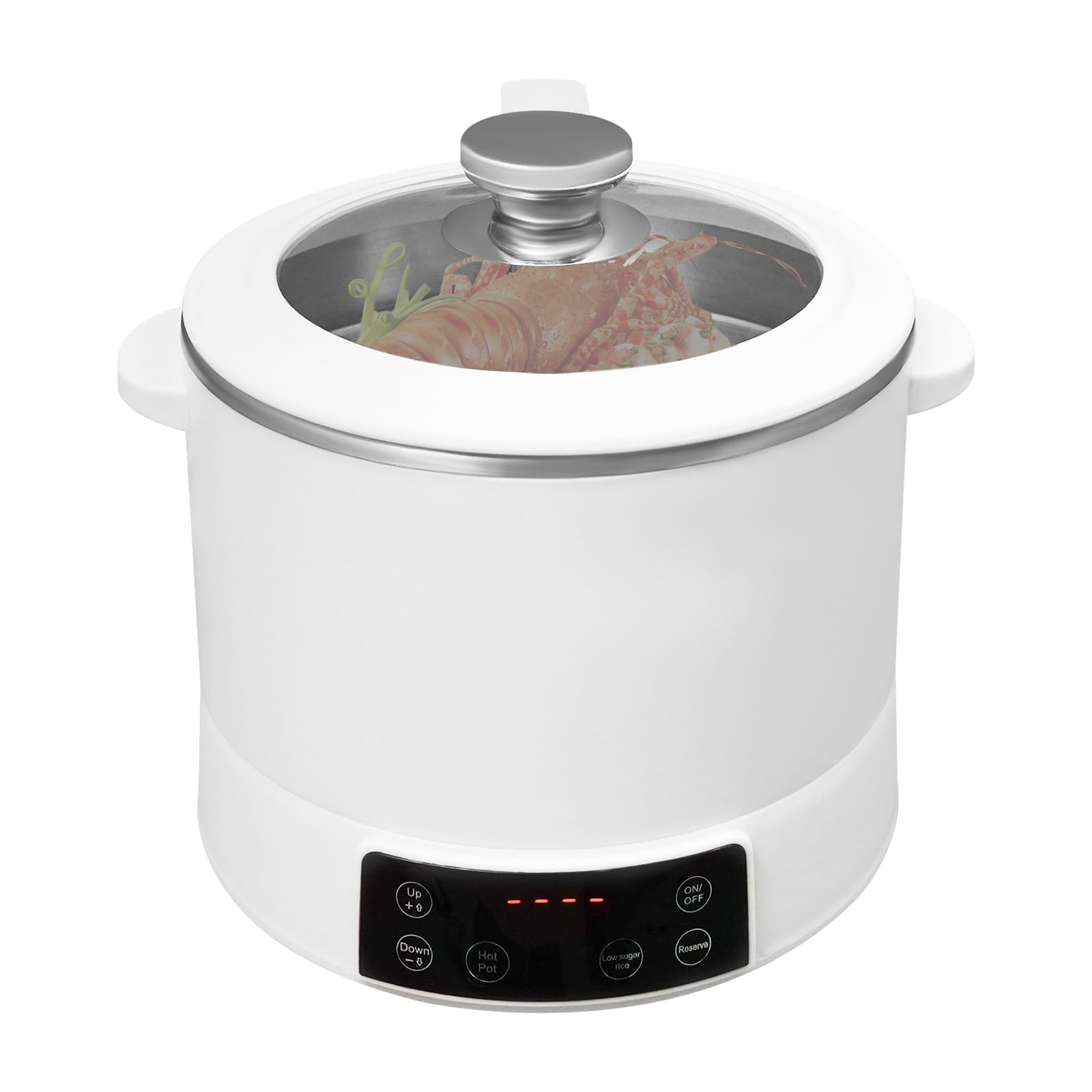 Low Sugar Reiskocher 3L geeignet für 1-3 Personen Rice Cooker mit Messbecher & Reislöffel 1500W Einstellbare Leistung 12H Reservierungszeit (Weiß)