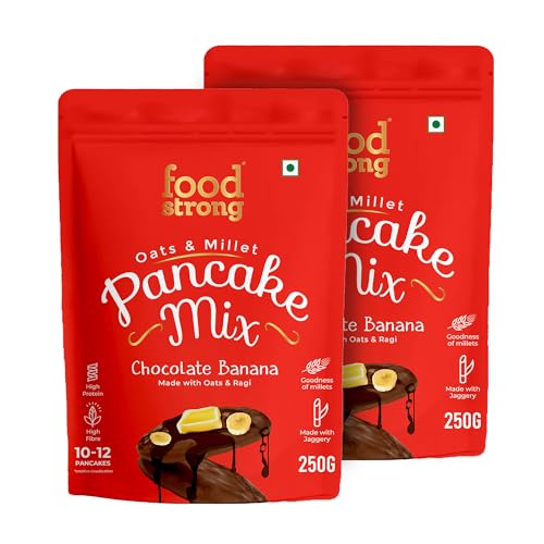 Image of Foodstrong Oats and Millets Chocolate Banana Pancake Mix, Source of Fibre & Protein, No Maida, No Refined Sugar - Made With Jaggery, Eggless Instant Breakfast Mix 250G (Pack Of 2)