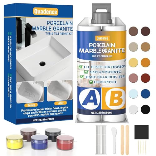 Quadence - Kit de reparación de bañeras (esmalte blanco, para porcelana, cerámica, acrílico, grietas, grietas y agujeros en baldosas/lavabo/plato de ducha/cuarto de baño)