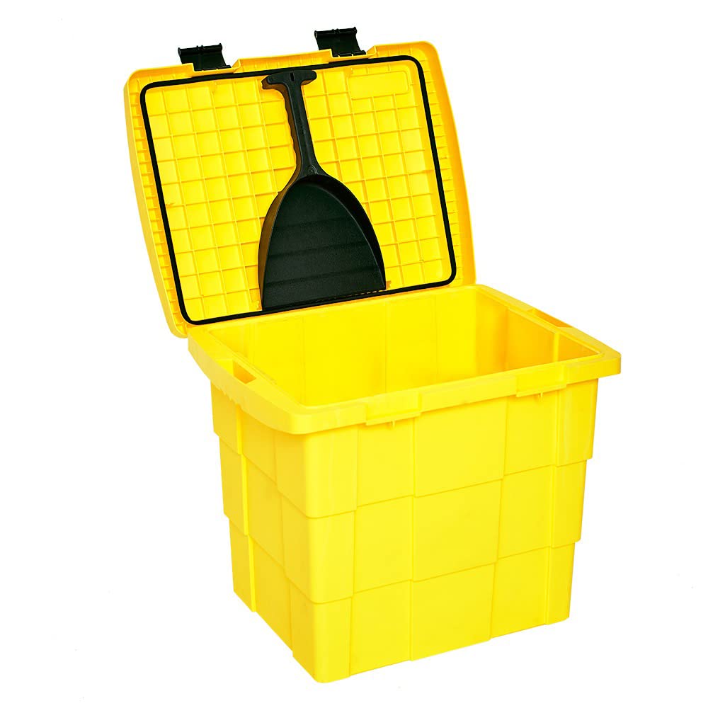 DAKEN Streugutbehälter 108 ltr. GELB, Streugutbox, Streusalzbox, Sandbox, Lagerbehälter, Pick-up Box, Anhängerbox, Deichselbox, Streukiste, Salzlager, Winterdienst, mit Schaufel