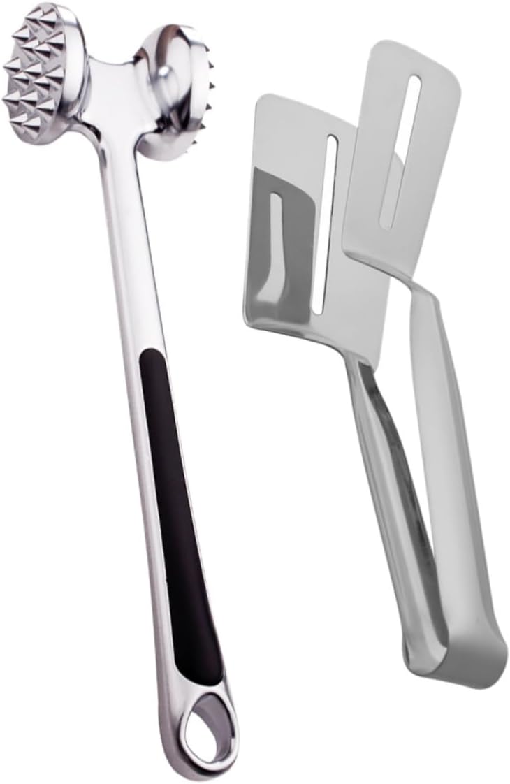 2pcs Stainless Steel Steak Shovel Meat Hammer Dishwasher Safe Kitchen Tongs Tenderizer Tool for Easy Cleanup and Cooking for Steak and Meat Preparation