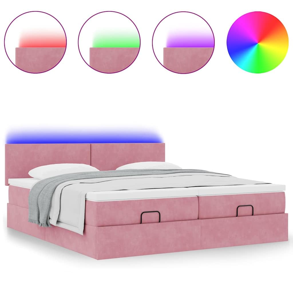 Letto pouf in velluto rosa 180 x 200 cm con materassi e LED idraulico letto matrimoniale moderno per camera da letto e camera degli ospiti