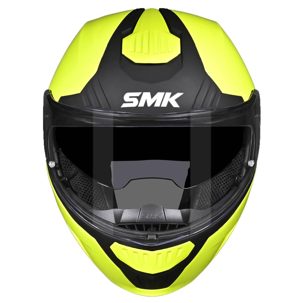 Helmets SMK Gullwing Amarillo Hi Vision Brillo, Casco de Moto Modular Abatible PJ para Hombre y Mujer, con Visor Solar Ahumado, Interior Desmontable, 22.06