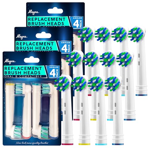 Image of Alayna Replacement Brush Heads Compatible with Oral-B Braun - Pack of 12 Cross Bristle Electric Toothbrush Replacement Heads - Fits Most Oral-B Handles