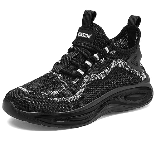 RUNSIDE Boys Girls Outdoor Sneakers – Black, Size 4 Big – Unisex Kids Athletic Shoes