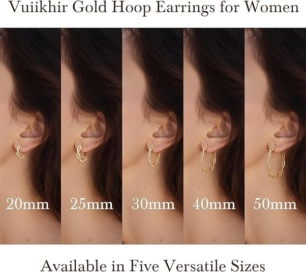 14K Gold Earrings for Women Gold Hoop Earrings for Women Twisted Hoop Earring for Womens Hoops with Cubic Zirconia Lightweight Hoops Earring for Womens