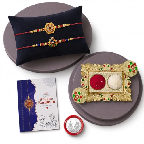 Periapt Multicolor Rakhi Combo with Pooja Thali/Tilak Set, Greeti...