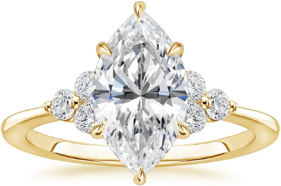 18K Solid Yellow Gold Handmade Engagement Ring 2.5 CT Marquise Cut Moissanite Diamond Solitaire Wedding/Bridal Ring Set for Womens/Her Propose Rings