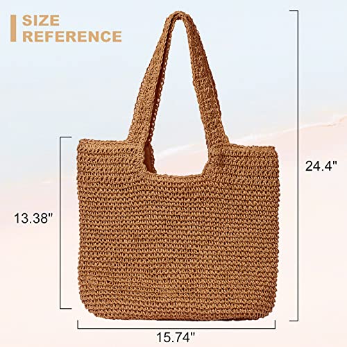 Image of GOLDTIMO Beach Bags for Women - Summer Soft Large Woven Shoulder Purse Handbag, Beach Tote Straw Bag for Summer Vacation