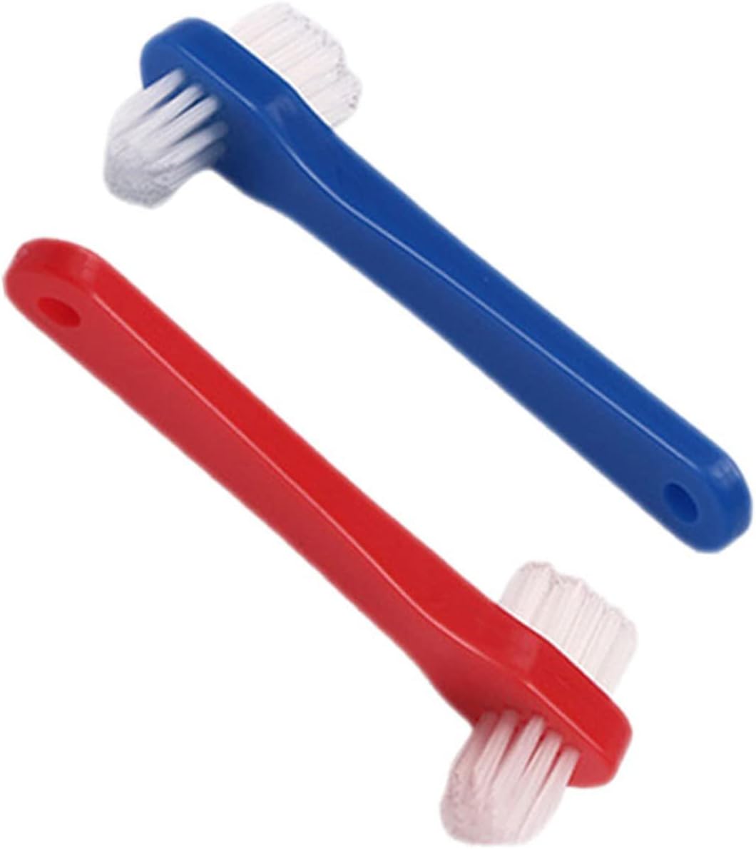 VALICLUD 2pcs Double Head Denture Toothbrush for Braces and False Teeth Small Head with Firm Grip for Deep Oral Blind Area Cleaning Lightweight Practical Oral Care Brush and Red