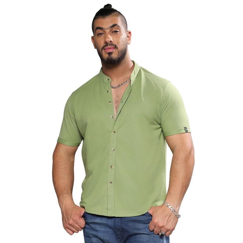 Image of Instafab Plus Men's Shirt for Casual Wear | Spread Collar | Short Sleeve | Button Closure | Plus-Size Fit | Cotton Shirt Crafted with Comfort Fit for Everyday Wear