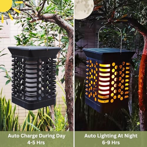TENECO Solar Flame Lantern Outdoor Hanging Lantern with Realistic Flickering Flame - Image 2