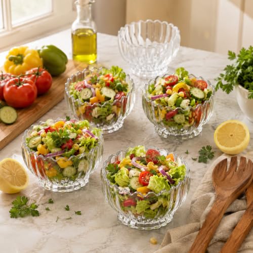 Image of WRINGO Glass Bowl for Kitchen Prep, Dessert, Dips, and Candy Dishes, Cake, Snack Bowl Set of 6 Or Nut Bowls, and Microwave Safe Clear Glass Bowls for Mixing, Storing Size 3.5 Inch (WR-02)