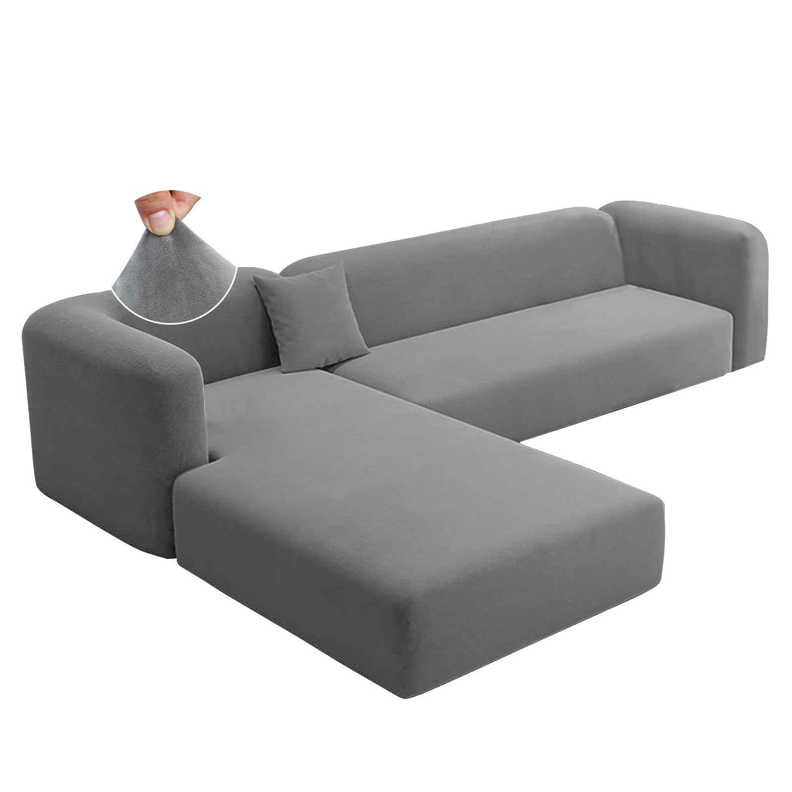 HDCAXKJ Gray Sectional Couch Covers Velvet Non Slip L Shaped Sofa Cover 2 Piece Soft Thick Stretch Universal L Shape Sofa Slipcovers Set Living Room Dogs Pet Furniture Protector (Light Grey, Large)