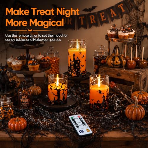 Image of Homemory Halloween Flameless Candles, Glass Shell, Remote Timer, Set of 3