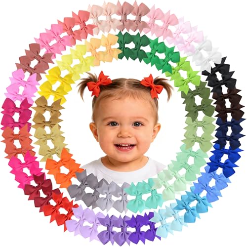 ALinmo Hair Clips for Girls - 80PCS Fully Lined Tiny Alligator Bows in Pairs for Infants and Toddlers