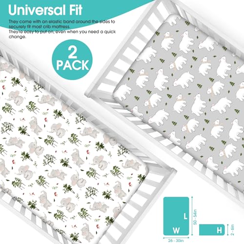 Image of BROLEX Baby Fitted Crib Sheets: Kid Crib Sheets - Set of 2 for Toddler Standard Size Crib Mattress for Boys and Girls - Jersey Knit Crib Bed Sheets Elephants&Bears