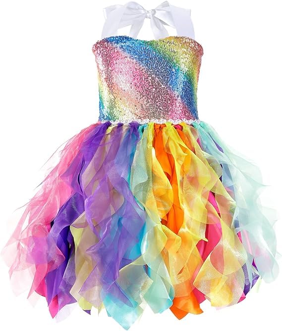 Tutu Dress for Girls Rainbow Tutu Dress Sequin Tulle Princess Dresses for Kids Fancy Sparkly Birthday Party Outfit