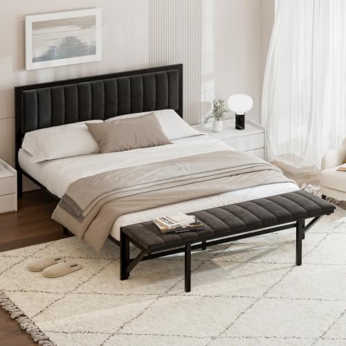 Generisch Cama tapizada de 160 x 200 cm con banco (plegable), cama multifunción con espacio de almacenamiento y organización, estructura de cama de hierro, cama para adolescentes, cama para adultos