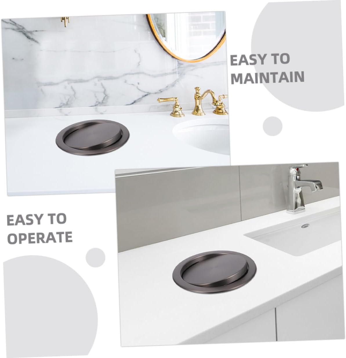 Built-in Stainless Steel Trash Bin Lid, Kitchen Countertop Swing Flap Cover for Home Garbage Cans, Flush Balance Trash Can Cover for Bathroom and Workspace