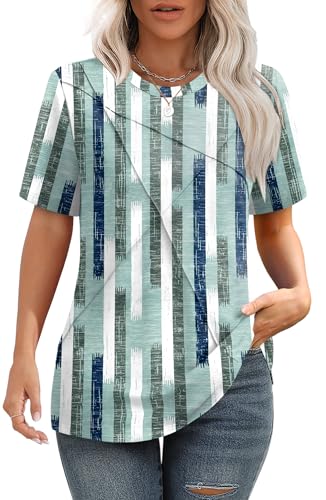 Image of XIEERDUO Womens Summer Tops 2026 Pleated Round Neck Short Sleeve Shirts Business Casual