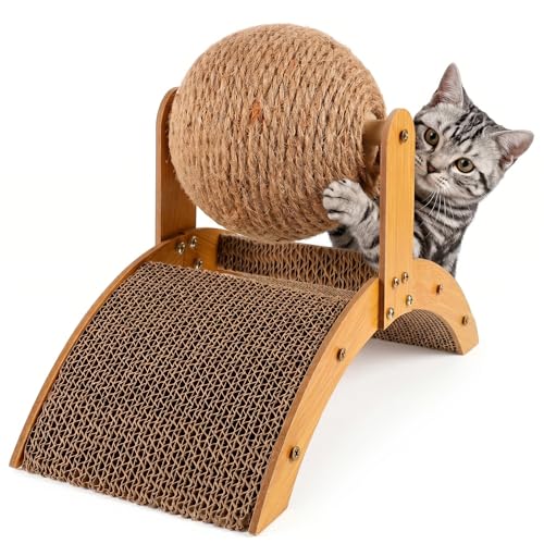 Toddmomy Cat Scratcher Ball Cat Scratching Toy Inclined Scratch Board Sisal Rope Ball for Indoor Kittens Interactive Pet Toys