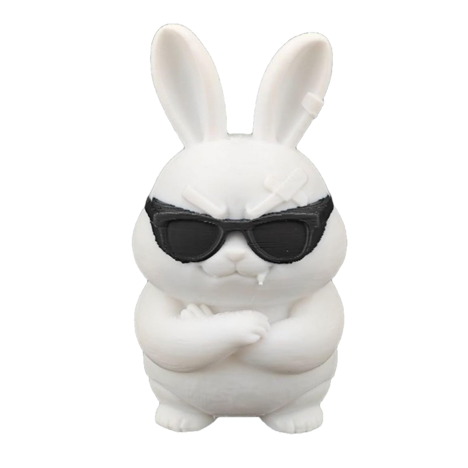 Glifora 3D Printed Funny Cool Bunny Figurine - Small White Rabbit Statue with Sunglasses for Office, Computer Desk, Bookshelf and Room Decor